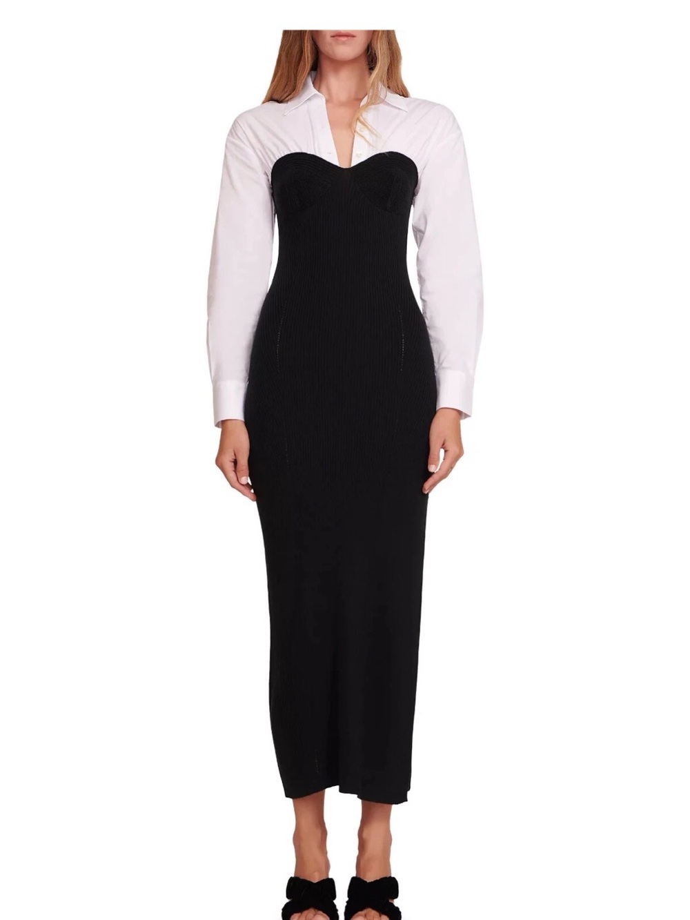 STAUD Hazel Layered Mixed-Media Dress